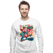 Load image into Gallery viewer, Daily_Deal_Shirts Long Sleeve Shirts, Unisex / Small / White Mushroom Warrior &amp; Dinosaur
