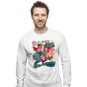 Daily_Deal_Shirts Long Sleeve Shirts, Unisex / Small / White Mushroom Warrior & Dinosaur