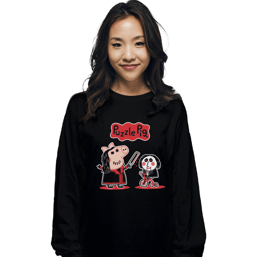 Shirts Long Sleeve Shirts, Unisex / Small / Black Puzzle Pig