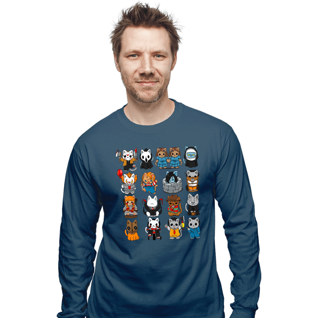 Secret_Shirts Long Sleeve Shirts, Unisex / Small / Indigo Blue Horror Kitties