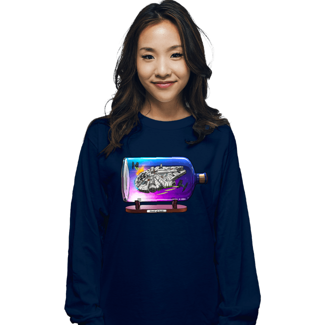 Daily_Deal_Shirts Long Sleeve Shirts, Unisex / Small / Navy Spaceship In A Bottle
