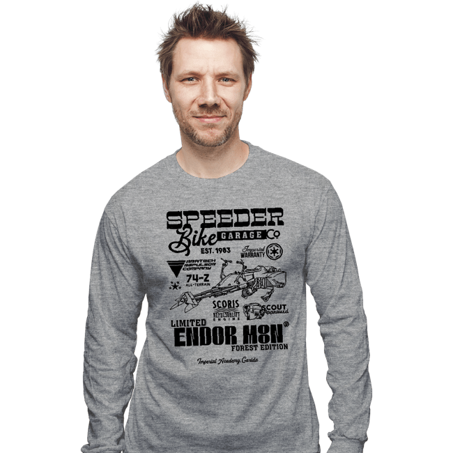 Daily_Deal_Shirts Long Sleeve Shirts, Unisex / Small / Sports Grey Speeder Bike Garage