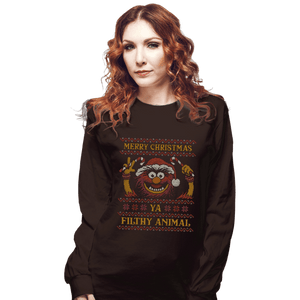 Daily_Deal_Shirts Long Sleeve Shirts, Unisex / Small / Dark Chocolate Merry Christmas Filthy Animal