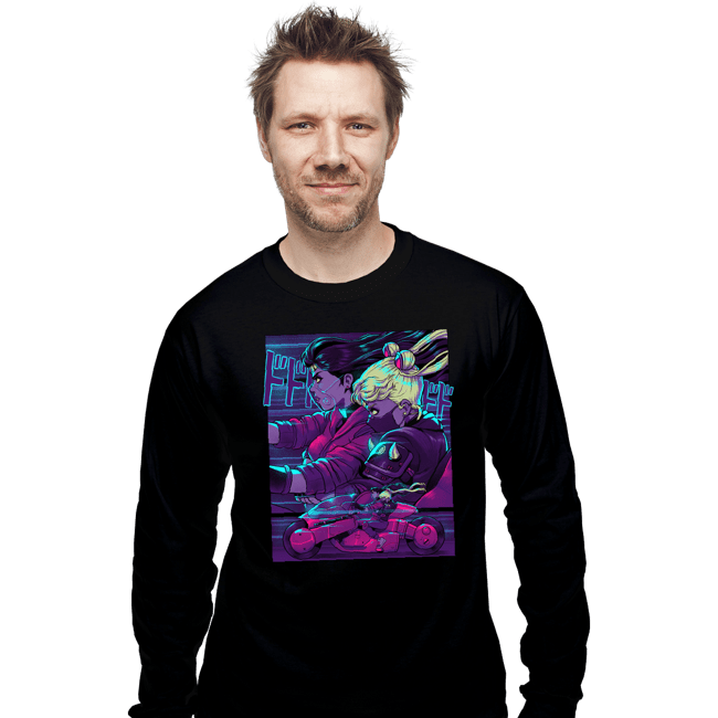 Daily_Deal_Shirts Long Sleeve Shirts, Unisex / Small / Black Neon Moon Eclipse On Mars
