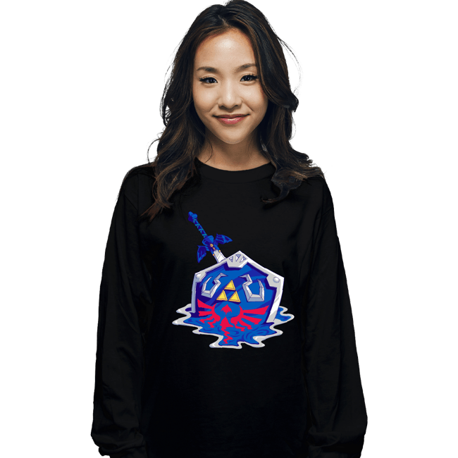 Daily_Deal_Shirts Long Sleeve Shirts, Unisex / Small / Black Melting Shield and Sword