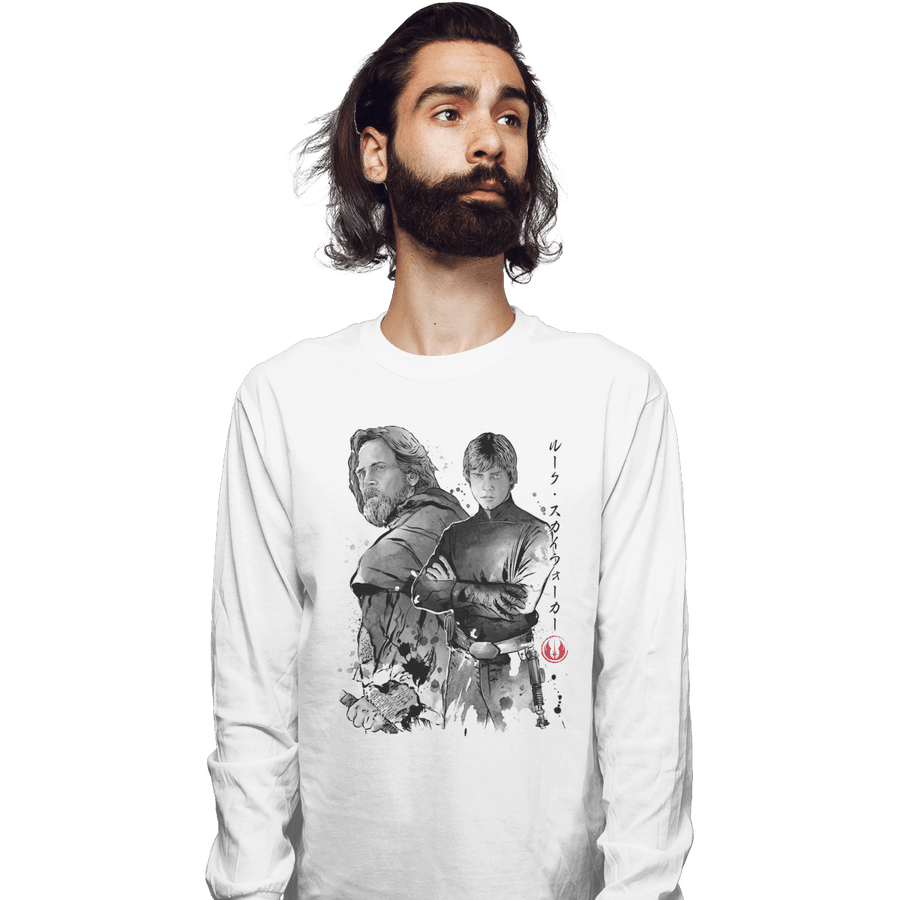 Shirts Long Sleeve Shirts, Unisex / Small / White Old And Young Jedi