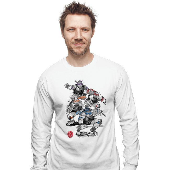 Daily_Deal_Shirts Long Sleeve Shirts, Unisex / Small / White Ninja Turtles Sumi-e