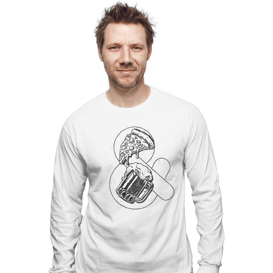 Shirts Long Sleeve Shirts, Unisex / Small / White Pizza and Beer