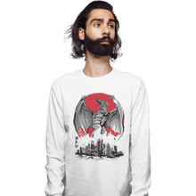 Load image into Gallery viewer, Shirts Long Sleeve Shirts, Unisex / Small / White Fire Pteranodon Attack Sumi-e
