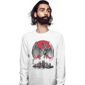 Shirts Long Sleeve Shirts, Unisex / Small / White Fire Pteranodon Attack Sumi-e