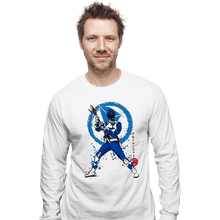 Load image into Gallery viewer, Shirts Long Sleeve Shirts, Unisex / Small / White Blue Ranger Sumi-e
