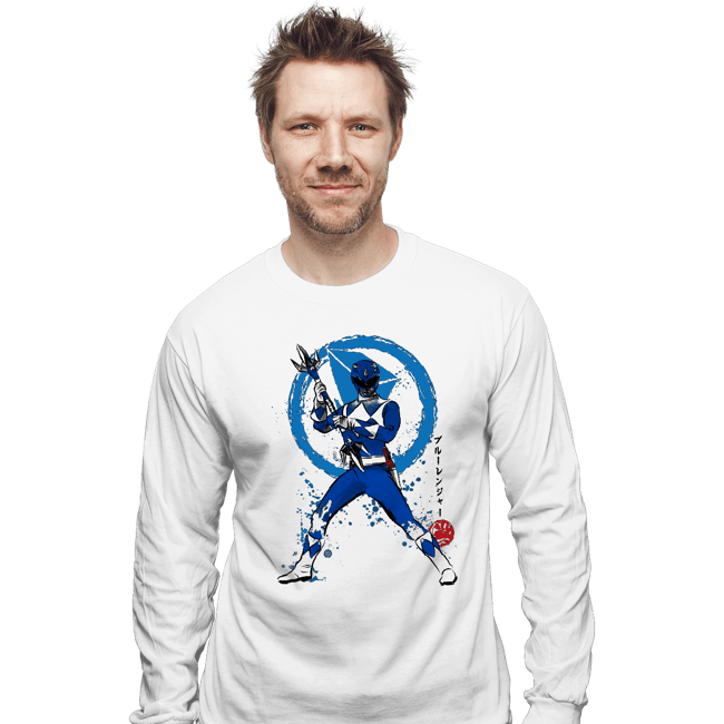 Shirts Long Sleeve Shirts, Unisex / Small / White Blue Ranger Sumi-e