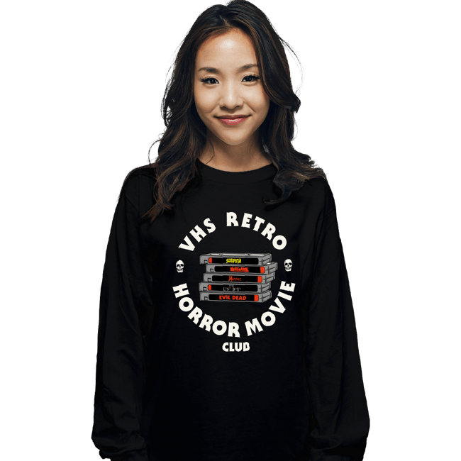 Secret_Shirts Long Sleeve Shirts, Unisex / Small / Black VHS RETRO HORROR MOVIE CLUB