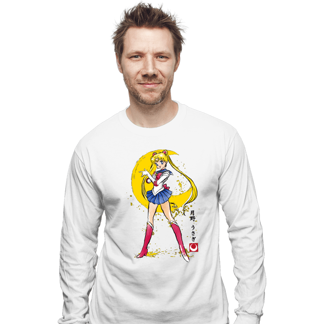 Daily_Deal_Shirts Long Sleeve Shirts, Unisex / Small / White Moon Sumi-e