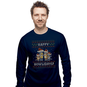 Daily_Deal_Shirts Long Sleeve Shirts, Unisex / Small / Navy Happy Howlidays