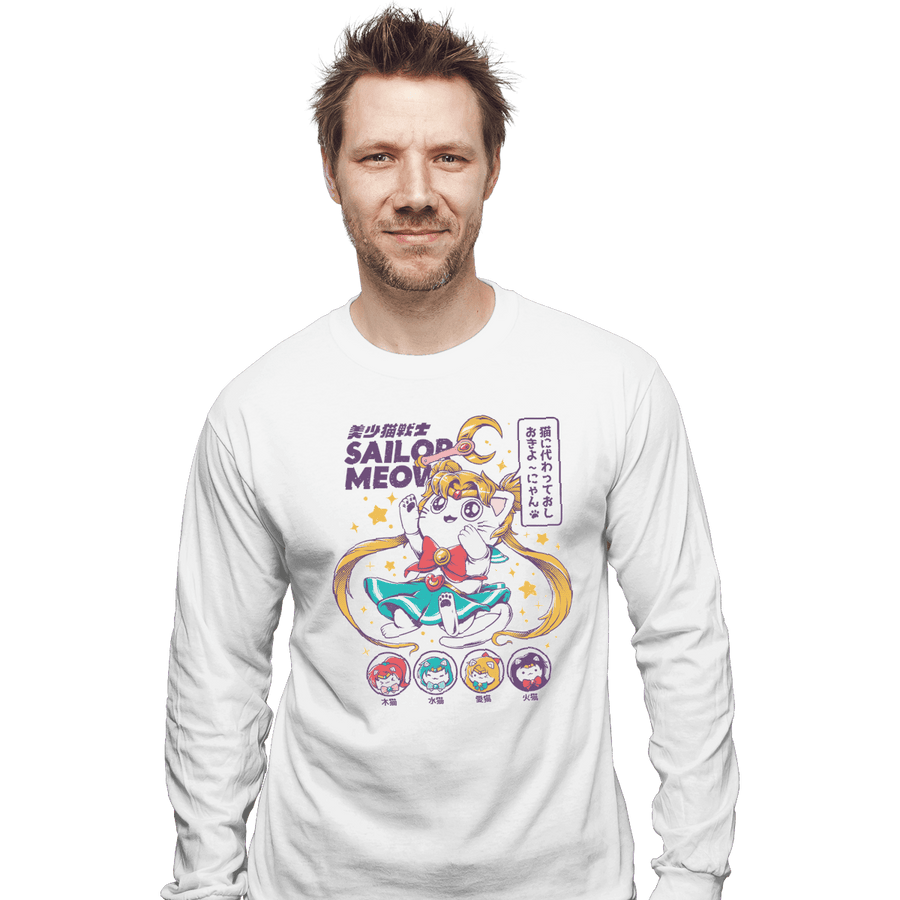 Shirts Long Sleeve Shirts, Unisex / Small / White Sailor Meow
