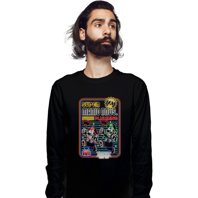 Shirts Long Sleeve Shirts, Unisex / Small / Black Neon Mario