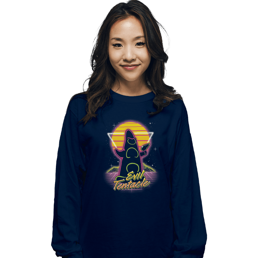 Shirts Long Sleeve Shirts, Unisex / Small / Navy Retro Evil Tentacle