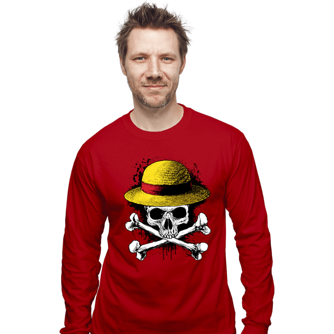 Secret_Shirts Long Sleeve Shirts, Unisex / Small / Red Skeleton Mugiwara