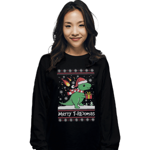 Shirts Long Sleeve Shirts, Unisex / Small / Black Merry T-Rexmas