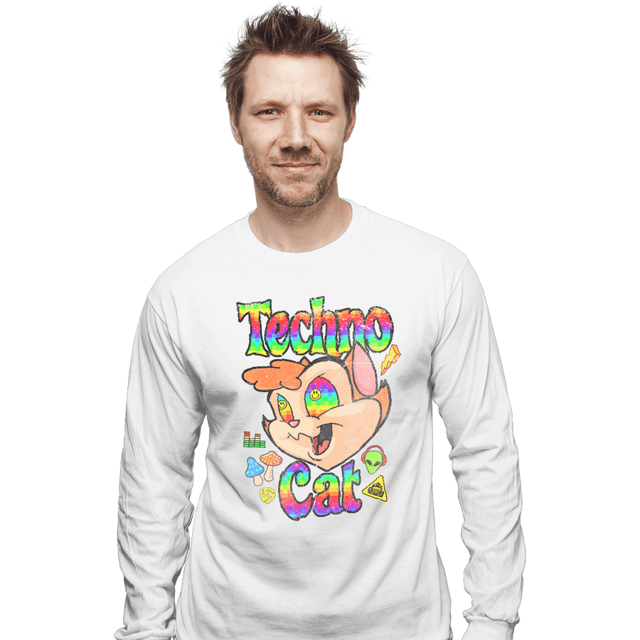 Shirts Long Sleeve Shirts, Unisex / Small / White Faux Paw the Techno Cat