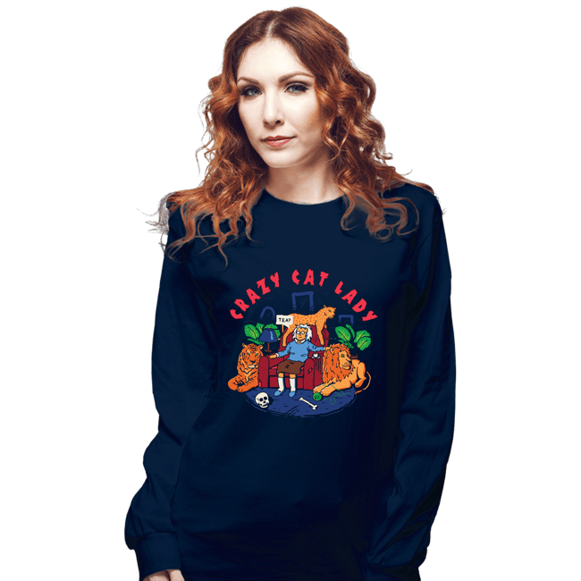 Secret_Shirts Long Sleeve Shirts, Unisex / Small / Navy Crazy Cat Lady