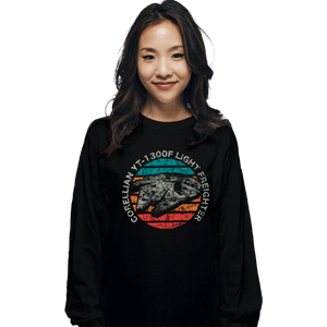 Shirts Long Sleeve Shirts, Unisex / Small / Black Retro Millennium Falcon Sun