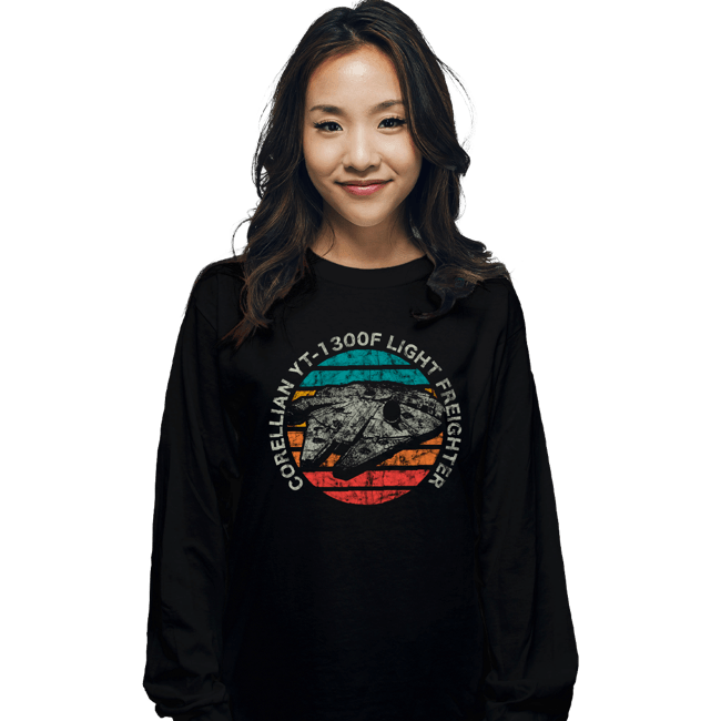 Shirts Long Sleeve Shirts, Unisex / Small / Black Retro Millennium Falcon Sun