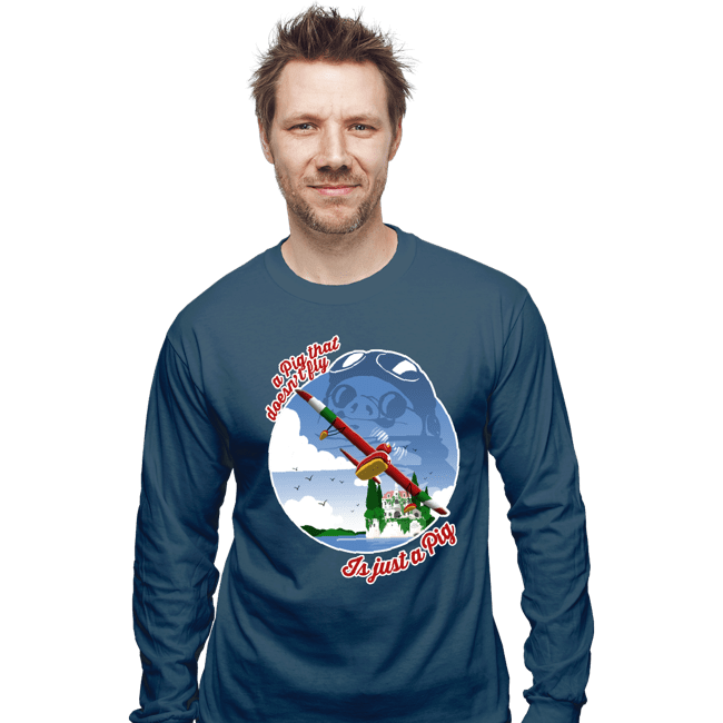 Shirts Long Sleeve Shirts, Unisex / Small / Indigo Blue A Pig That Doesn't Fly