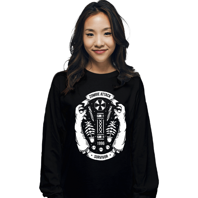 Shirts Long Sleeve Shirts, Unisex / Small / Black Zombie Attack Survivor
