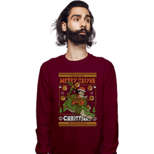 Load image into Gallery viewer, Shirts Long Sleeve Shirts, Unisex / Small / Maroon Merry Saiyan Christmas
