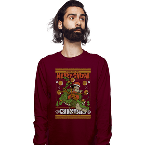 Shirts Long Sleeve Shirts, Unisex / Small / Maroon Merry Saiyan Christmas