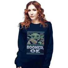 Load image into Gallery viewer, Shirts Long Sleeve Shirts, Unisex / Small / Navy Boomer Ok Baby Yoda Sweater
