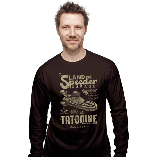 Daily_Deal_Shirts Long Sleeve Shirts, Unisex / Small / Dark Chocolate Land Speeder Garage