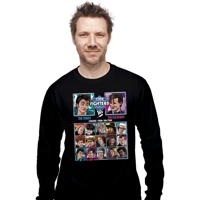 Daily_Deal_Shirts Long Sleeve Shirts, Unisex / Small / Black Time Fighters 10th vs 11th