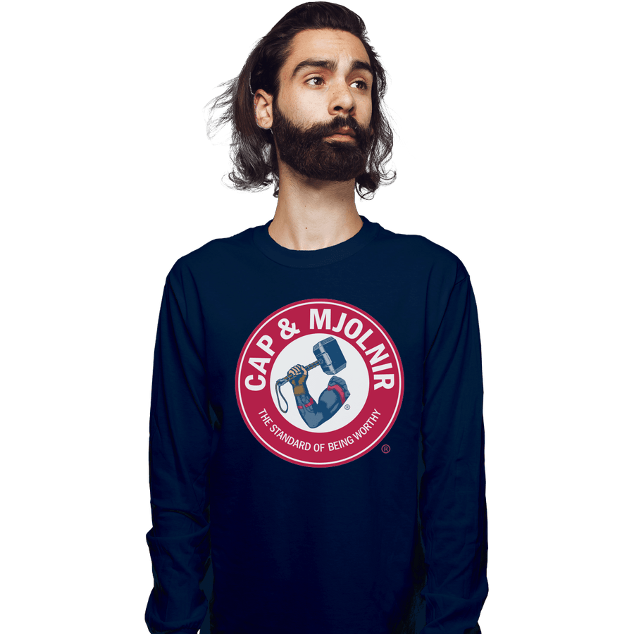 Shirts Long Sleeve Shirts, Unisex / Small / Navy Cap And Mjolnir