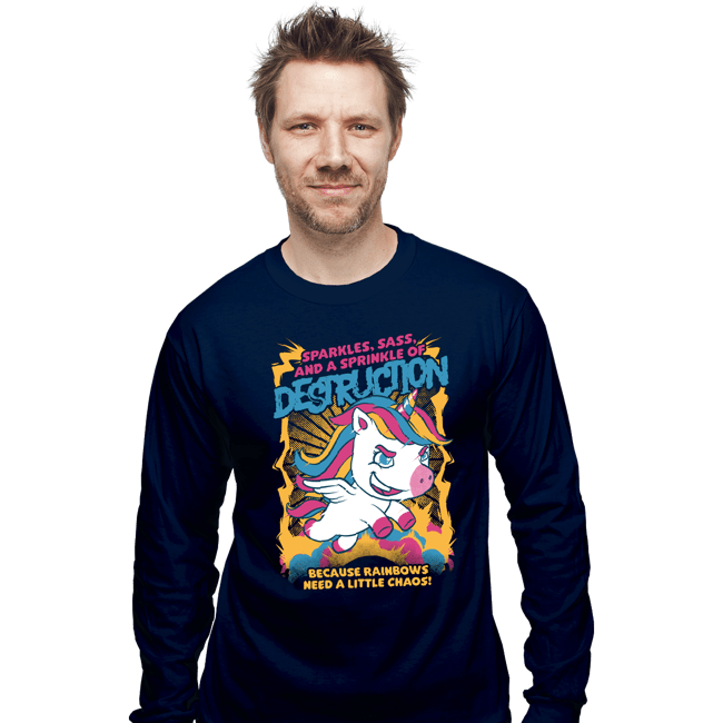 Secret_Shirts Long Sleeve Shirts, Unisex / Small / Navy Unicorn Rainbows Destruction