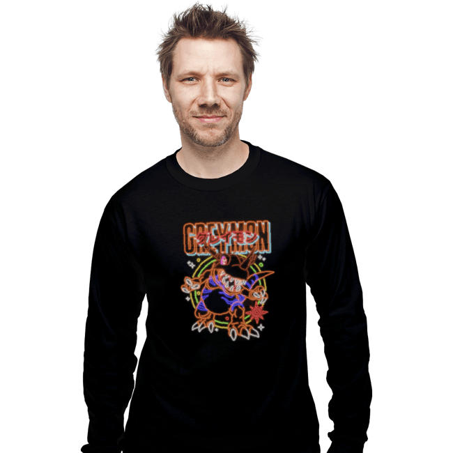 Shirts Long Sleeve Shirts, Unisex / Small / Black Neon Greymon