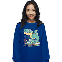 Load image into Gallery viewer, Secret_Shirts Long Sleeve Shirts, Unisex / Small / Royal Blue T-Rex Surprise
