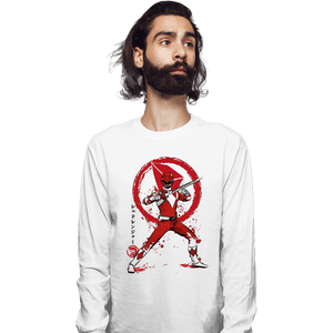 Daily_Deal_Shirts Long Sleeve Shirts, Unisex / Small / White Red Ranger Sumi-e
