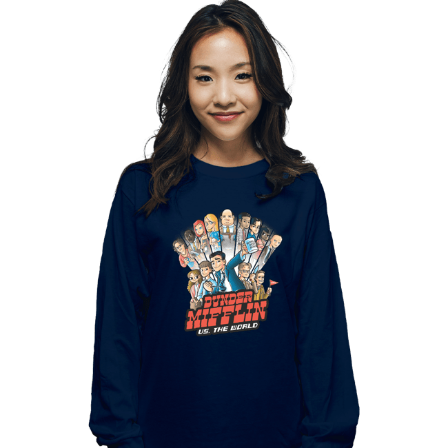 Daily_Deal_Shirts Long Sleeve Shirts, Unisex / Small / Navy Dunder Mifflin VS. The World