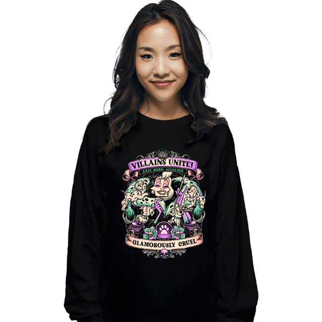 Daily_Deal_Shirts Long Sleeve Shirts, Unisex / Small / Black Villains Unite Cruella