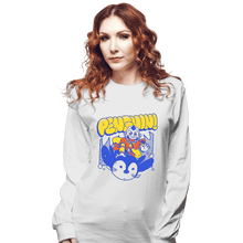 Load image into Gallery viewer, Shirts Long Sleeve Shirts, Unisex / Small / White Penguin Sledding
