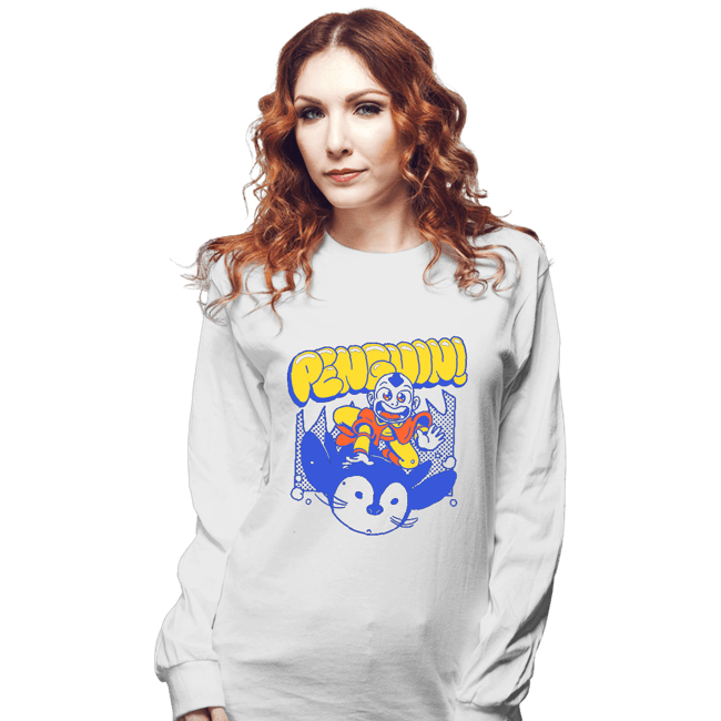 Shirts Long Sleeve Shirts, Unisex / Small / White Penguin Sledding