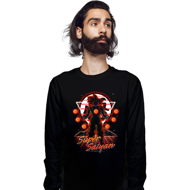 Shirts Long Sleeve Shirts, Unisex / Small / Black Retro Super Saiyan