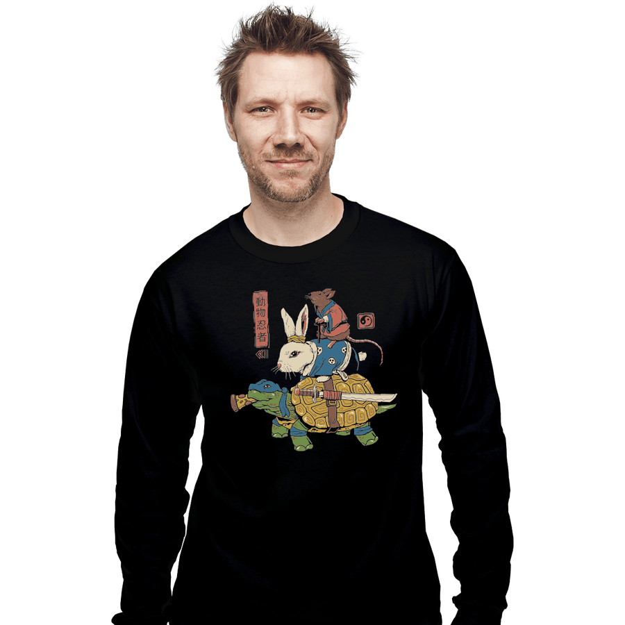 Shirts Long Sleeve Shirts, Unisex / Small / Black Kame, Usagi, and Ratto Ninjas