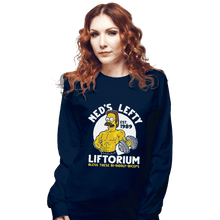 Load image into Gallery viewer, Shirts Long Sleeve Shirts, Unisex / Small / Navy Ned&#39;s Lefty Liftorium
