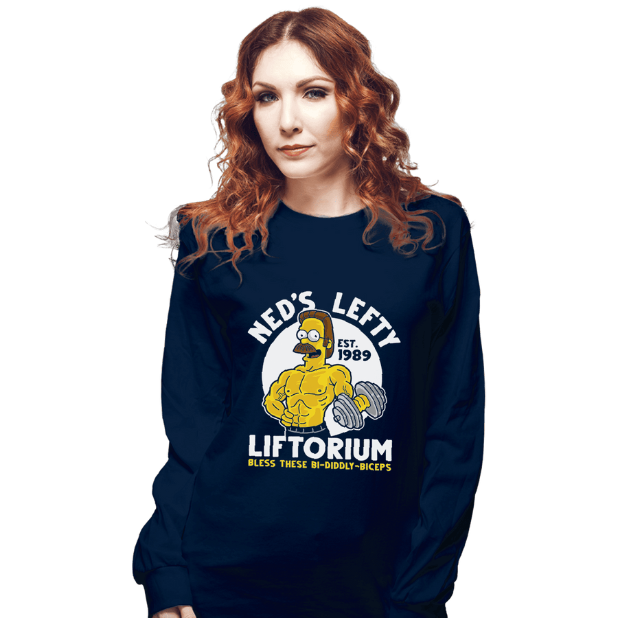 Shirts Long Sleeve Shirts, Unisex / Small / Navy Ned's Lefty Liftorium