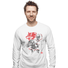 Load image into Gallery viewer, Shirts Long Sleeve Shirts, Unisex / Small / White Twilight Wolf Sumi-e
