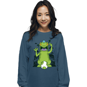 Shirts Long Sleeve Shirts, Unisex / Small / Indigo Blue Dinosaur Island